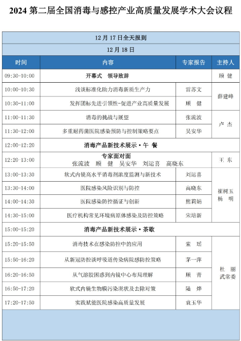 会议通知：2024第二届全国消毒与感控产业高质量发展学术大会议程